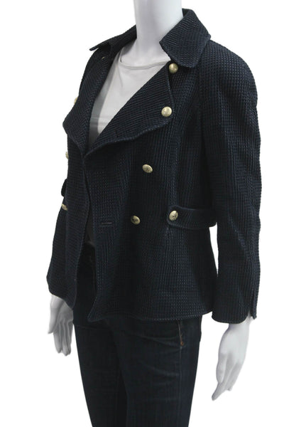 Ellen Tracy Womens Pea Coat Dark Blue Cotton Collared Long Sleeve Size S