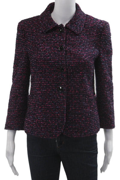 DKNY Womens Dark Blue Wool Blend Collared Blazer Long Sleeve Size 8