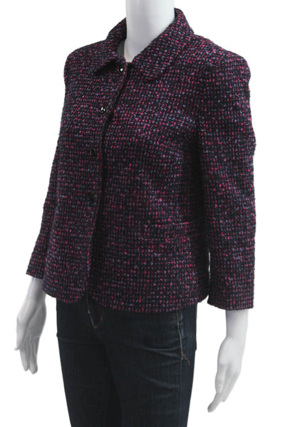 DKNY Womens Dark Blue Wool Blend Collared Blazer Long Sleeve Size 8