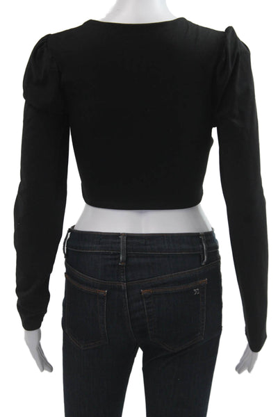PatBO Women Cropped V Neck Black Long Sleeve Top Size S
