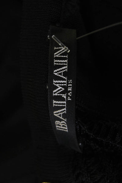 Balmain Women Bodycon Mini Dress Black Herringbone Long Sleeve Zip Size 38