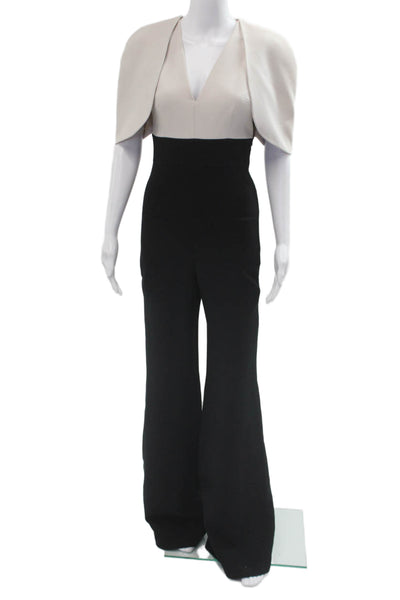 Safiyaa Womens Jumpsuit Beige V Neck Short Sleeve Polyester Size 4