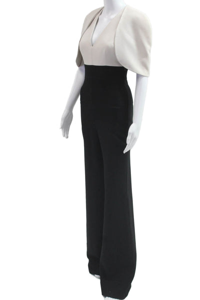 Safiyaa Womens Jumpsuit Beige V Neck Short Sleeve Polyester Size 4
