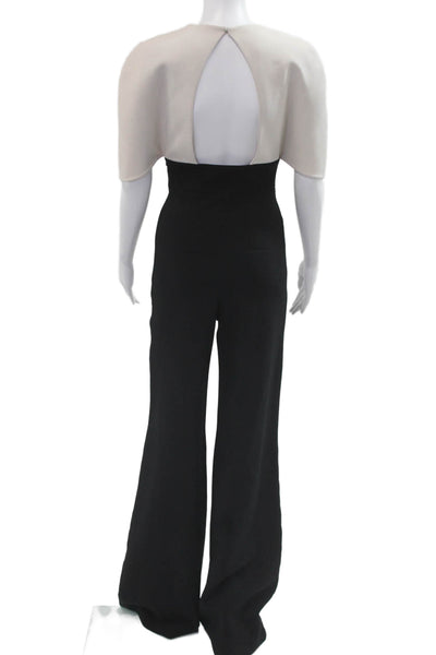 Safiyaa Womens Jumpsuit Beige V Neck Short Sleeve Polyester Size 4