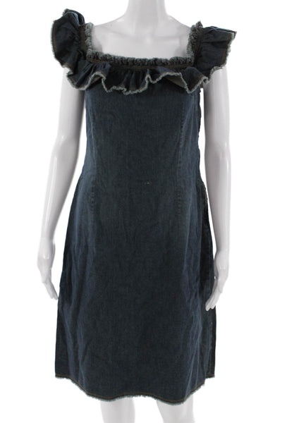 Moschino Women Shift Dress Dark Blue Sleeveless Zip Cotton Size 1