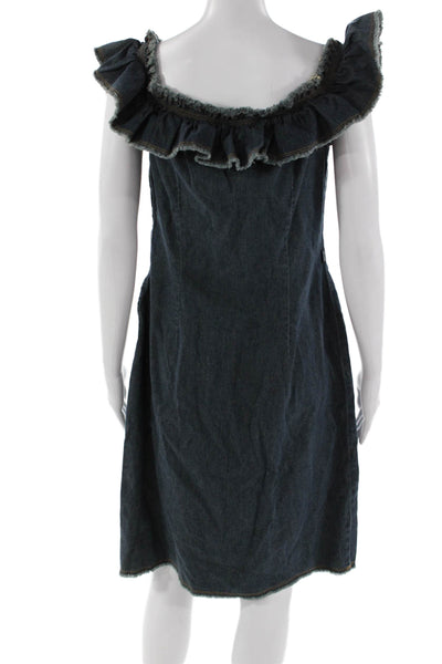 Moschino Women Shift Dress Dark Blue Sleeveless Zip Cotton Size 1