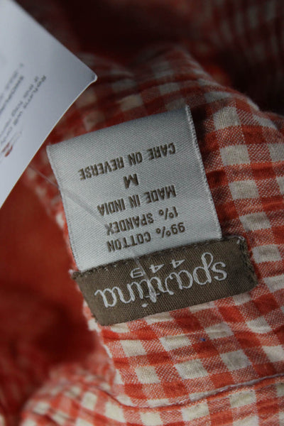 Spartina 449 Women Tunic Button-Up Check Collared 3/4 Sleeve Orange Size M