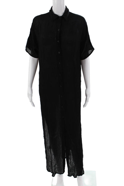 Raviya Womens Black Rayon Maxi Shirt Dress Short Sleeve Button Size S
