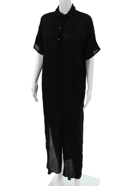 Raviya Womens Black Rayon Maxi Shirt Dress Short Sleeve Button Size S