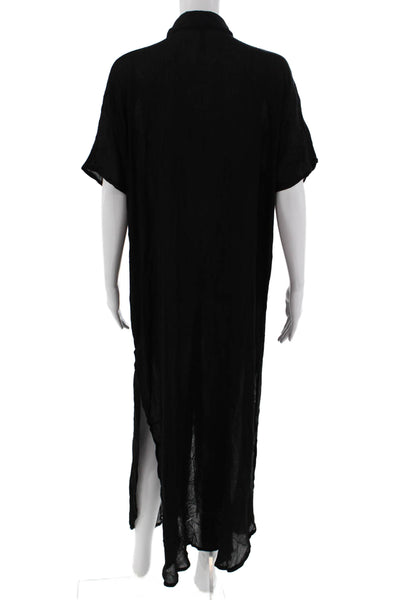 Raviya Womens Black Rayon Maxi Shirt Dress Short Sleeve Button Size S
