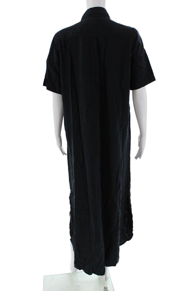 Sundance Women Shirt Dress Maxi Dark Blue Short Sleeve Lyocell Midcalf Size M