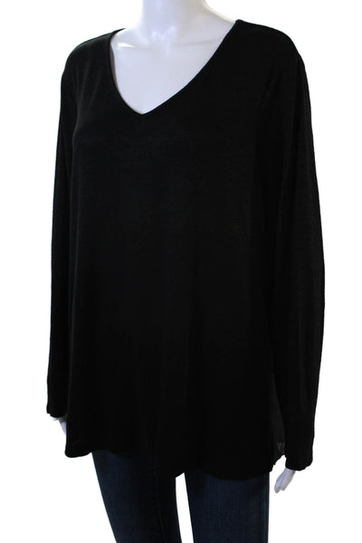 Nic + Zoe Womens Long Sleeve V-Neck Basic Tunic Black Polyester Size 1X