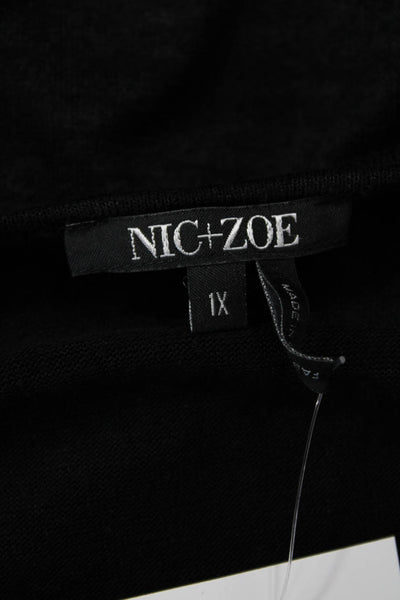 Nic + Zoe Womens Long Sleeve V-Neck Basic Tunic Black Polyester Size 1X