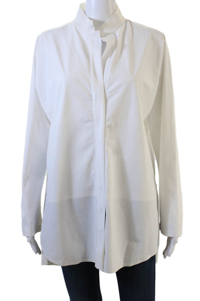 Aday Womens White Mock Neck Tunic Button Up Long Sleeve Nylon Elastane Size XL