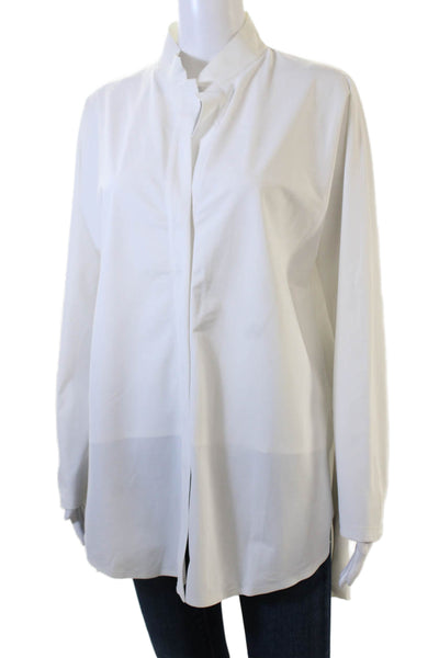 Aday Womens White Mock Neck Tunic Button Up Long Sleeve Nylon Elastane Size XL