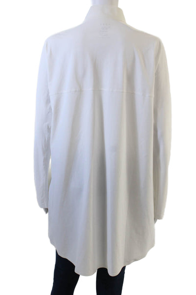 Aday Womens White Mock Neck Tunic Button Up Long Sleeve Nylon Elastane Size XL