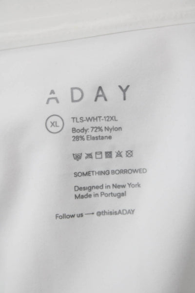 Aday Womens White Mock Neck Tunic Button Up Long Sleeve Nylon Elastane Size XL