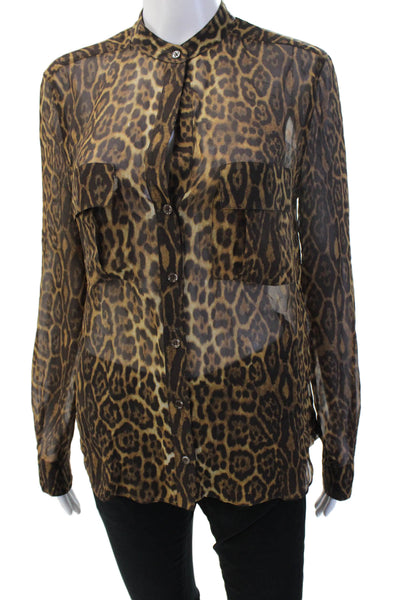 BCBG Max Azria Women Silk Animal Print Button Up Blouse Size S