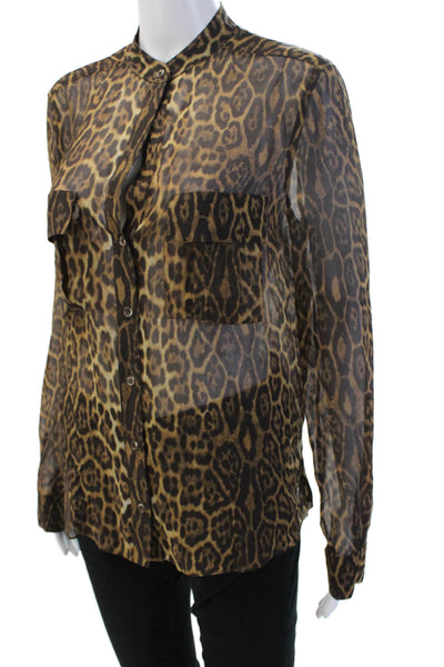 BCBG Max Azria Women Silk Animal Print Button Up Blouse Size S