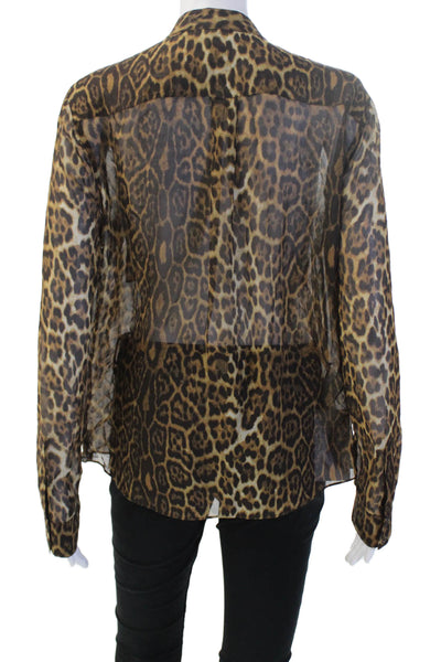 BCBG Max Azria Women Silk Animal Print Button Up Blouse Size S