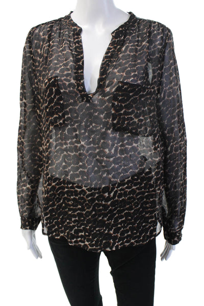 BCBG Max Azria Women Silk Animal Print Button Up Blouse Size S