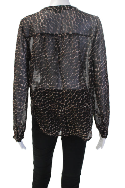 Joie Women Silk Animal Print V-Neck Tunic Blouse Black Long Sleeve Size S