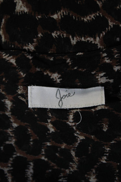 Joie Women Silk Animal Print V-Neck Tunic Blouse Black Long Sleeve Size S