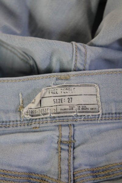 Free People Women Ankle Skinny Jeans Light Blue Button Rayon Cotton Size 27
