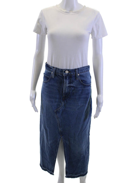 Frame Women Straight Pencil Midi Skirt Dark Blue Cotton Size 26
