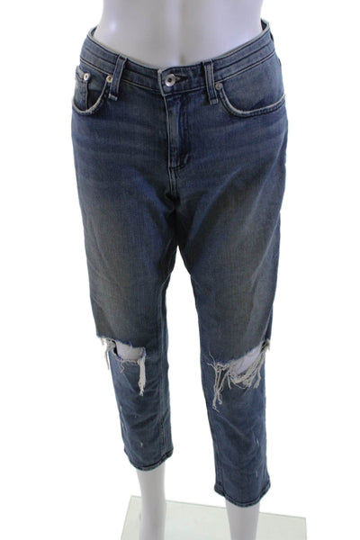 Rag & Bone Womens Cropped Boyfriend Jeans Dark Blue Mid Rise Button Size 27
