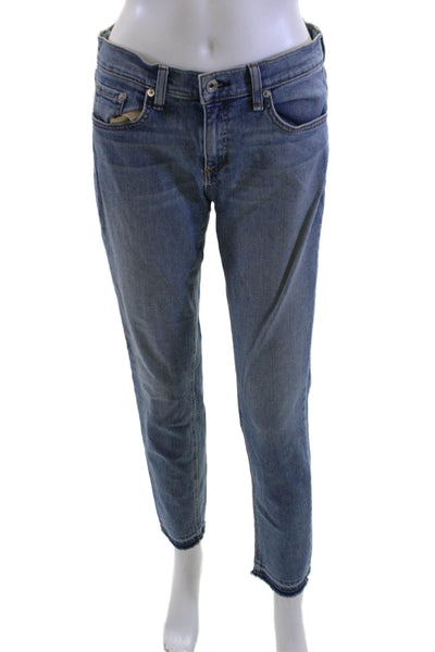 Rag & Bone Women Ankle Cropped Jeans Blue Mid Rise Button Fly Size 28