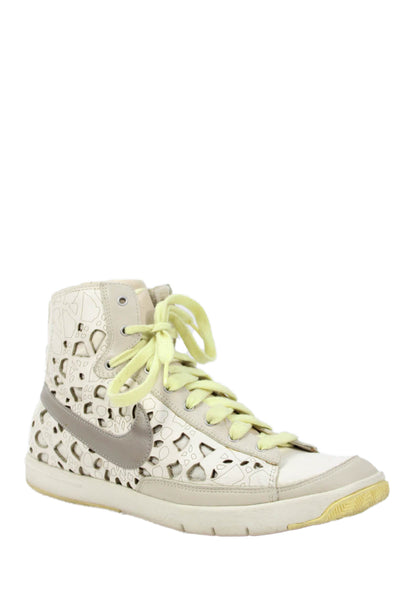 Nike Womens Lace Up Laser Cut Overlay Blazer Mid Sneakers White Yellow Size 7