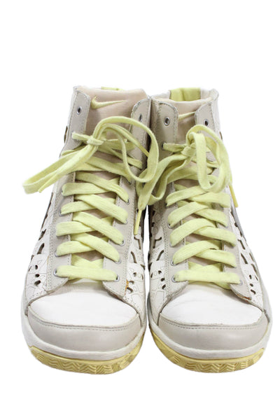 Nike Womens Lace Up Laser Cut Overlay Blazer Mid Sneakers White Yellow Size 7