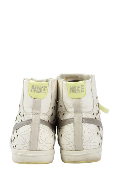 Nike Womens Lace Up Laser Cut Overlay Blazer Mid Sneakers White Yellow Size 7