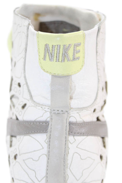 Nike Womens Lace Up Laser Cut Overlay Blazer Mid Sneakers White Yellow Size 7