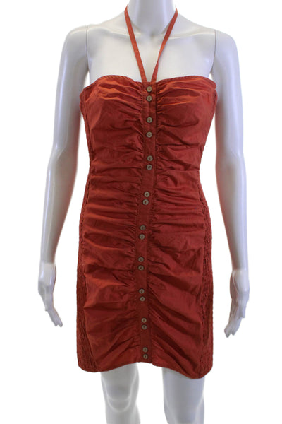 Free People Womens Mini Sundress Orange Cotton Boho Size L