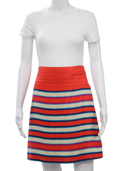Marc By Marc Jacobs Women A-Line Striped Silk Knee Length Skirt Red Size 2