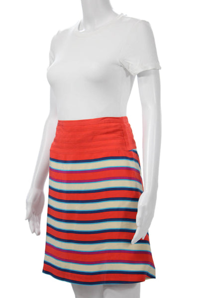 Marc By Marc Jacobs Women A-Line Striped Silk Knee Length Skirt Red Size 2