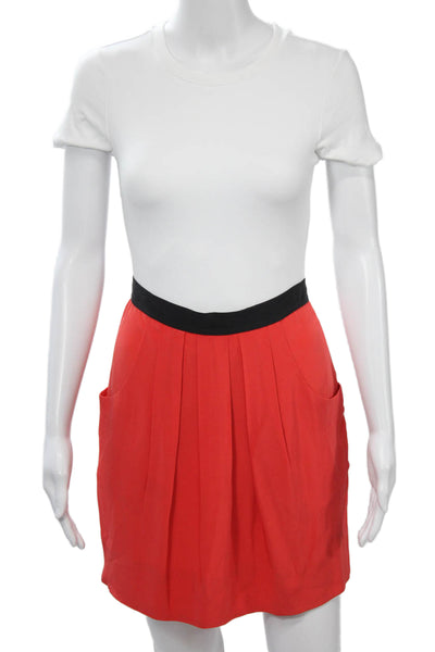 BCBGMAXAZRIA Women Red Silk A-Line Pleated Mini Skirt Size 4