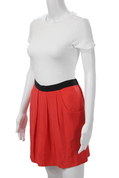 BCBGMAXAZRIA Women Red Silk A-Line Pleated Mini Skirt Size 4