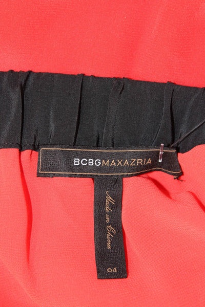 BCBGMAXAZRIA Women Red Silk A-Line Pleated Mini Skirt Size 4