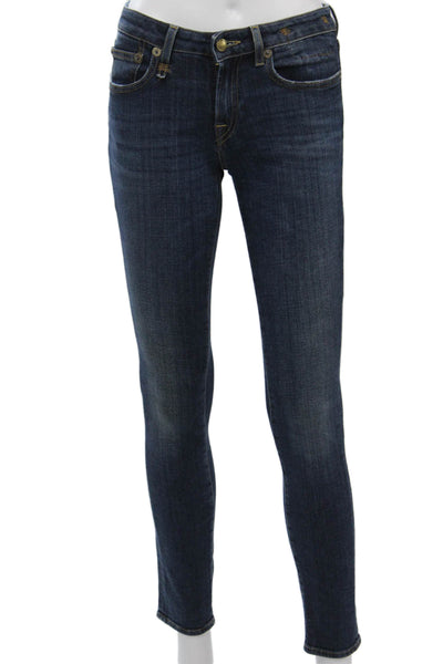 R13 Women Skinny Ankle Jeans Dark Blue Denim Mid Rise Size 25
