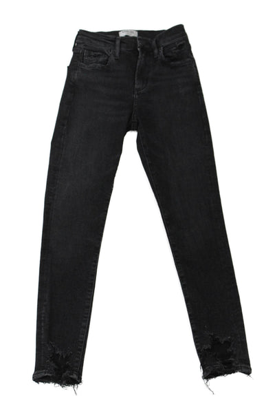 Agolde Women Skinny Ankle Black Denim Jeans Mid Rise Button Size 24