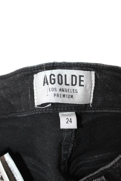 Agolde Women Skinny Ankle Black Denim Jeans Mid Rise Button Size 24