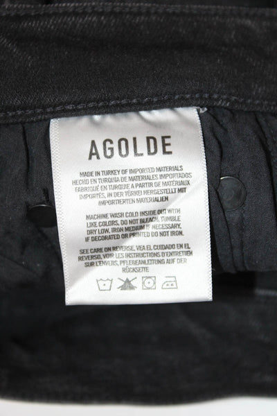 Agolde Women Skinny Ankle Black Denim Jeans Mid Rise Button Size 24