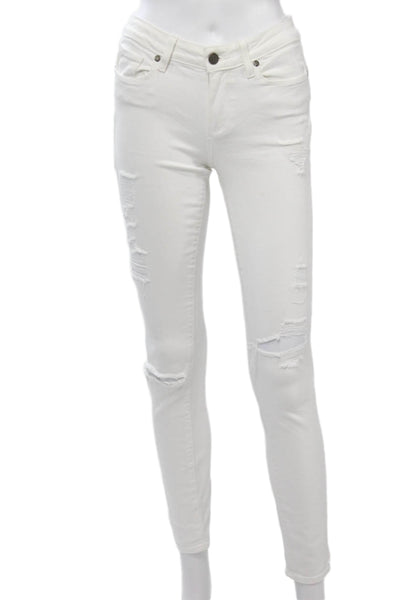 Paige Womens White Skinny Ankle Jeans Button Mid Rise Size 26