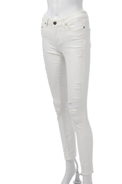 Paige Womens White Skinny Ankle Jeans Button Mid Rise Size 26