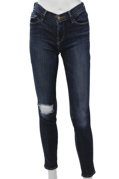 Frame Denim Womens Ankle Skinny Jeans Dark Blue Denim Mid Rise Size 26