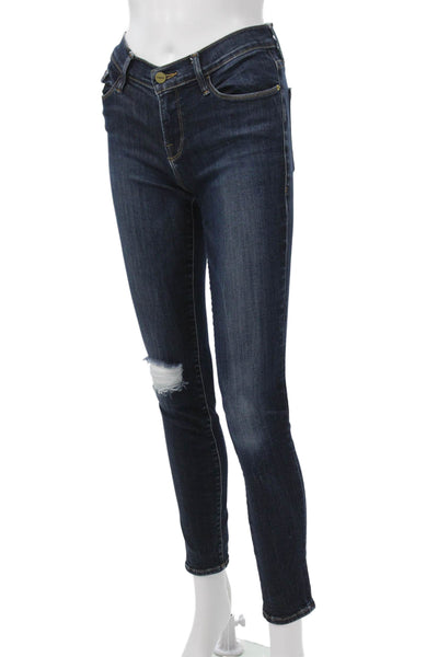 Frame Denim Womens Ankle Skinny Jeans Dark Blue Denim Mid Rise Size 26