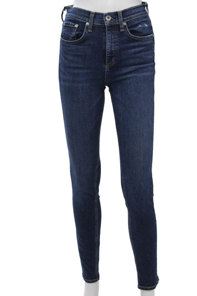 Rag & Bone Womens Skinny Ankle Dark Blue High Rise Jeans 30 Inseam Size 25
